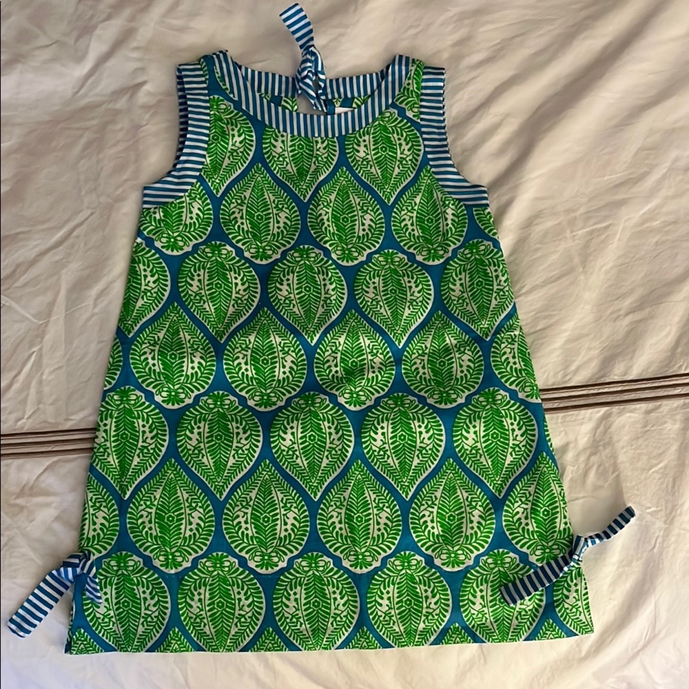 Gretchen Scott Green and Blue Leaf Pattern Dress for Girls (Size 4/6)